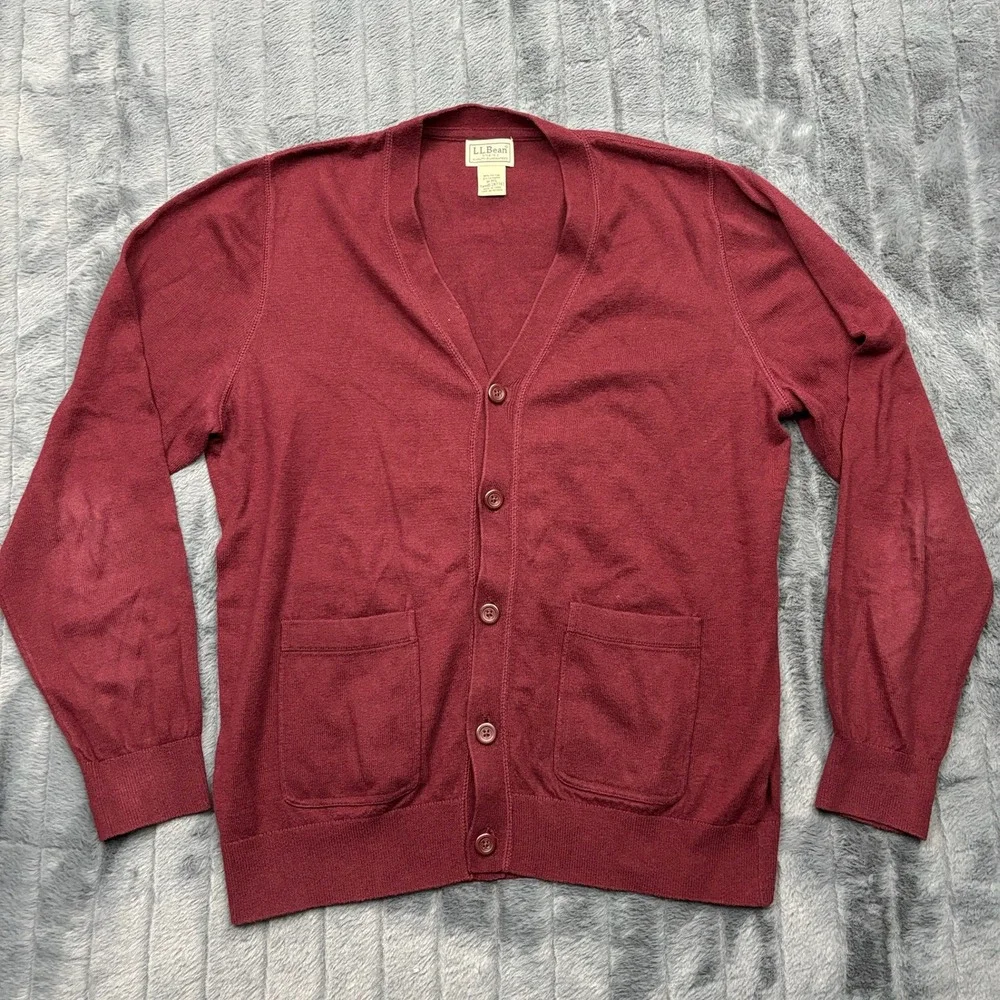 LL Bean Mens Burgundy Cotton Cashmere Cardigan Sweater Medium 287743